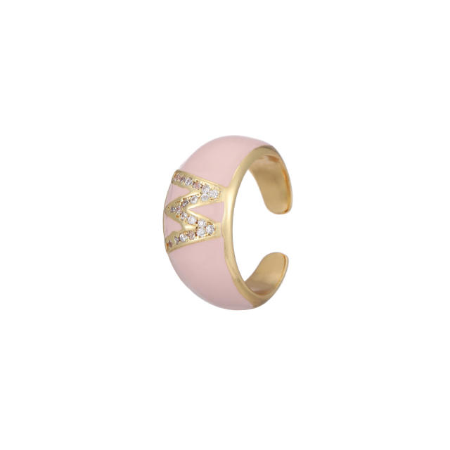 Color enamel initial letter open finger ring