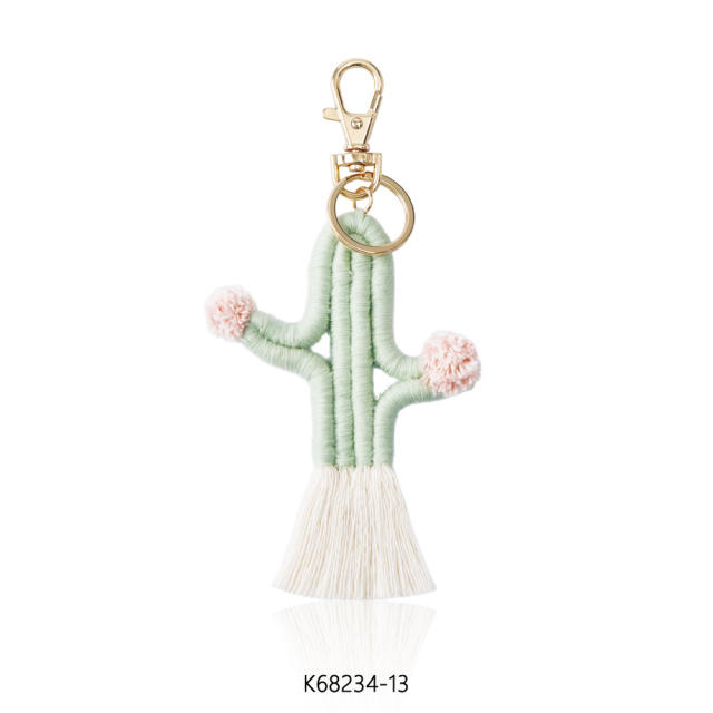 Hand-woven cactus keychain bohemian plant flower tassel pendant