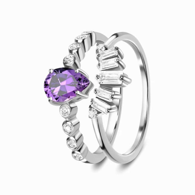 S925 sterling silver dropped amethyst stackable rings