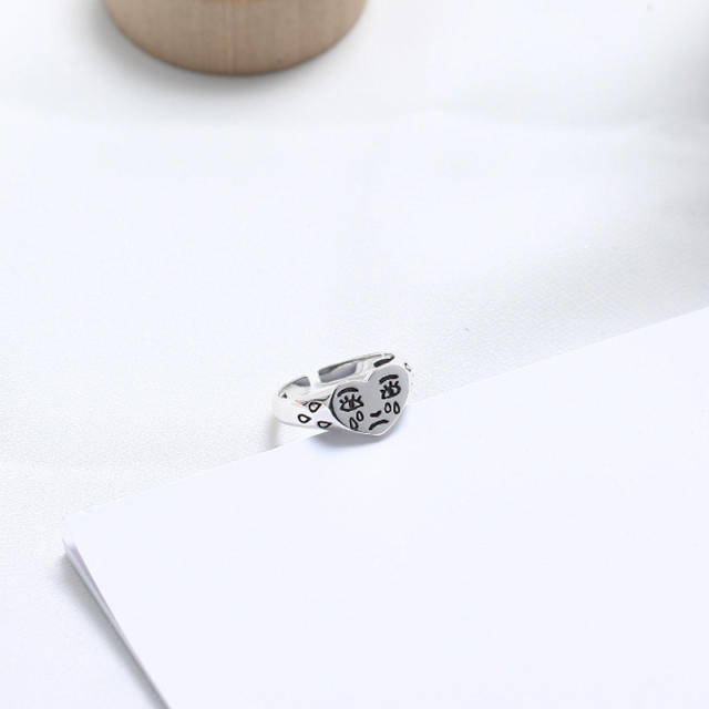 S925 silver crying face heart open ring