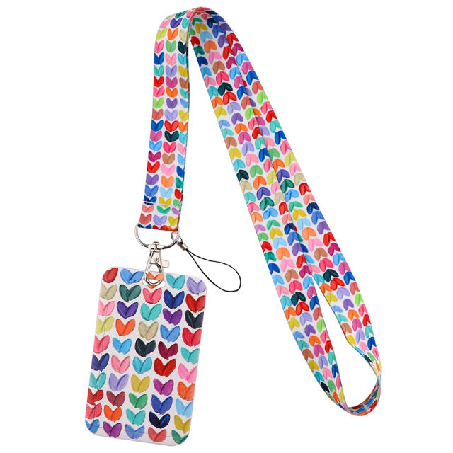 Colorful heart lanyard keychain card holder