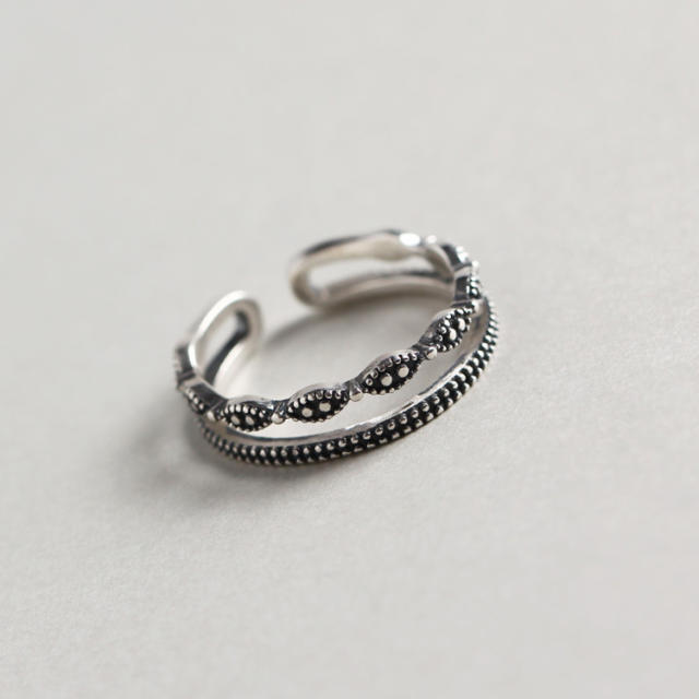 S925 vintage simple opening ring