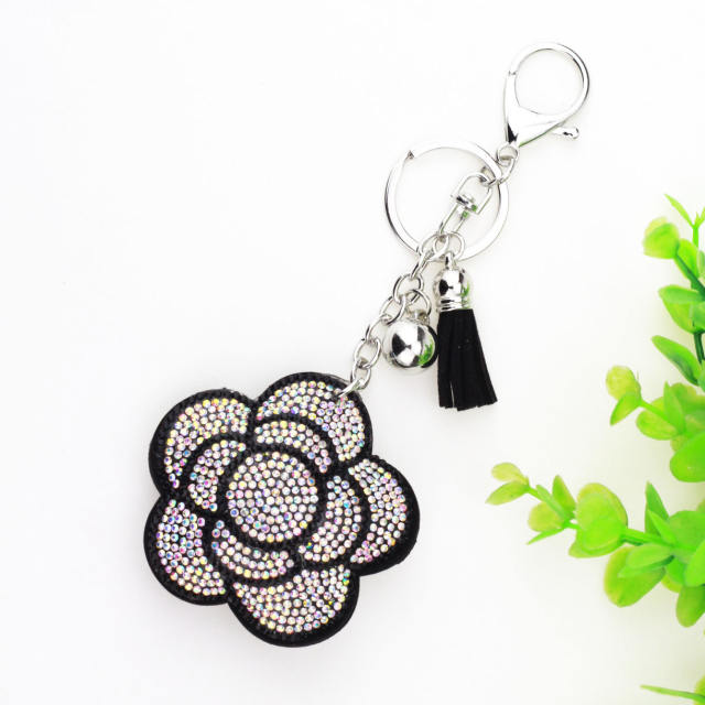 Flannel tassel diamond flower keychain