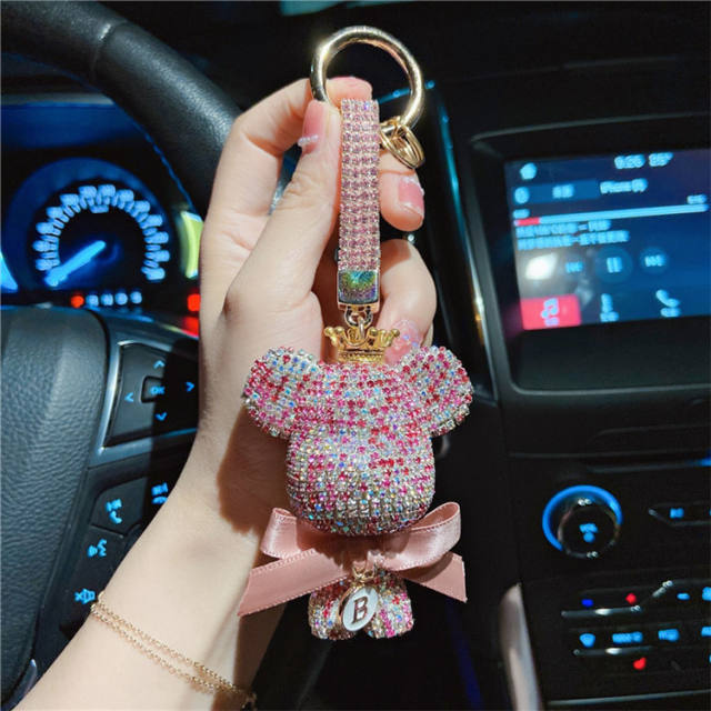 Diamond bear bow-knot keychain