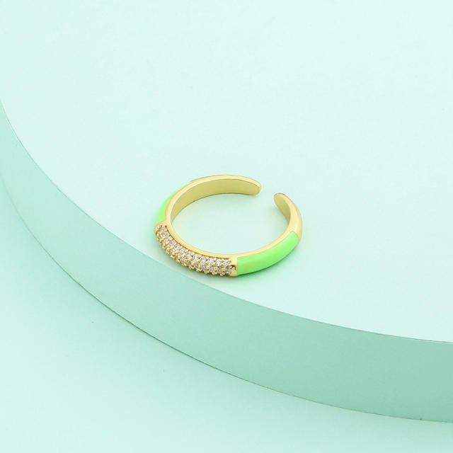 Color enamel diamond open finger ring