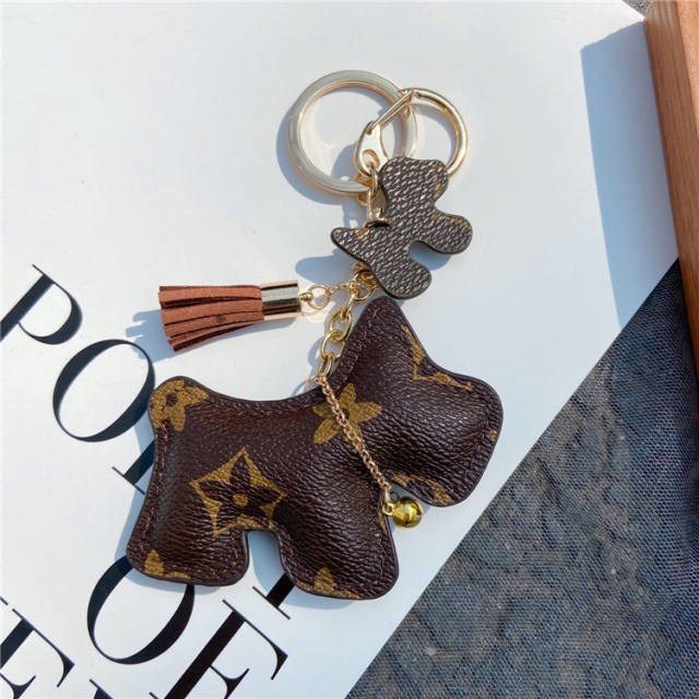 Leather pattern dog keychain