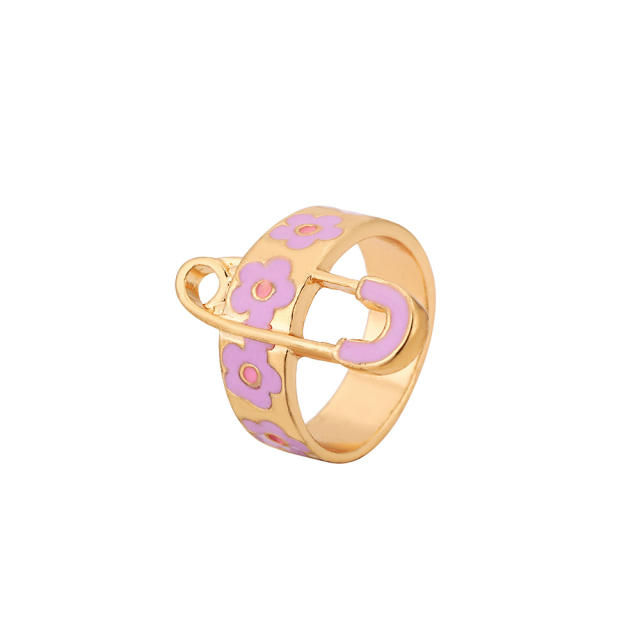 Enamel flower paper clip finger ring