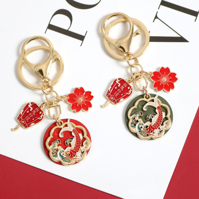 Chinese design hollow flower colored keychain