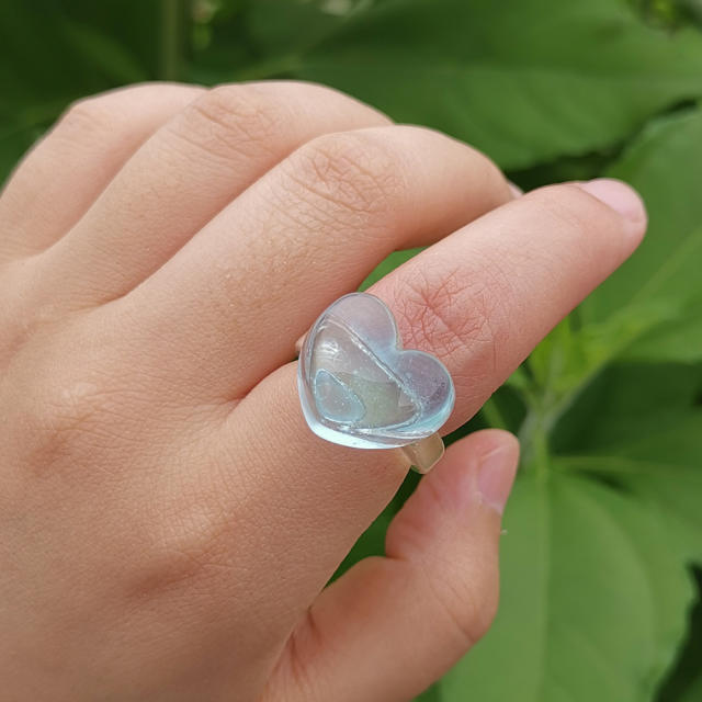 Transparent heart resin finger ring