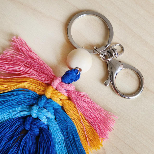 Boho handmade rainbow tassel keychain