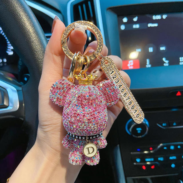Diamond bear crown keychain