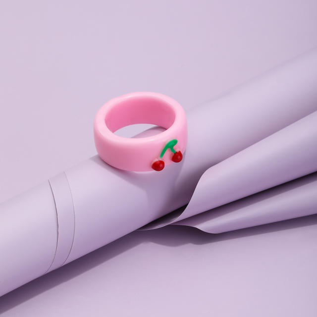 Sweet cherry color resin finger ring