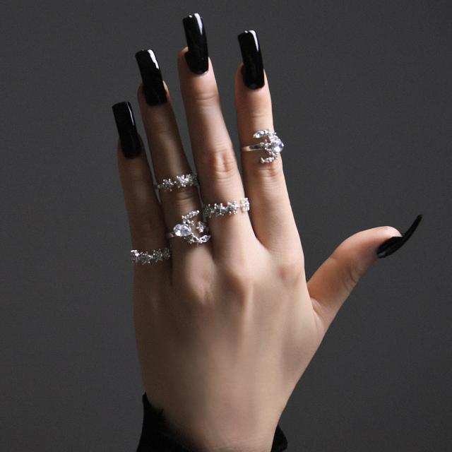 Boho diamond moon star finger ring set