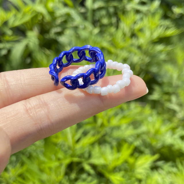 Seed beads color chain finger ring set