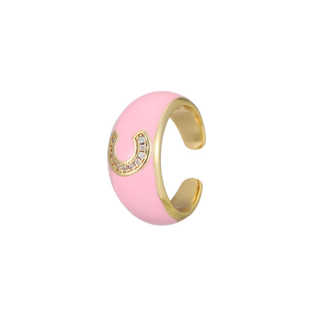 Color enamel initial letter open finger ring