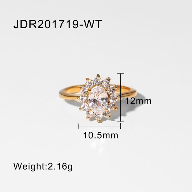 Fashion Oval color zircon stainless steel ring
