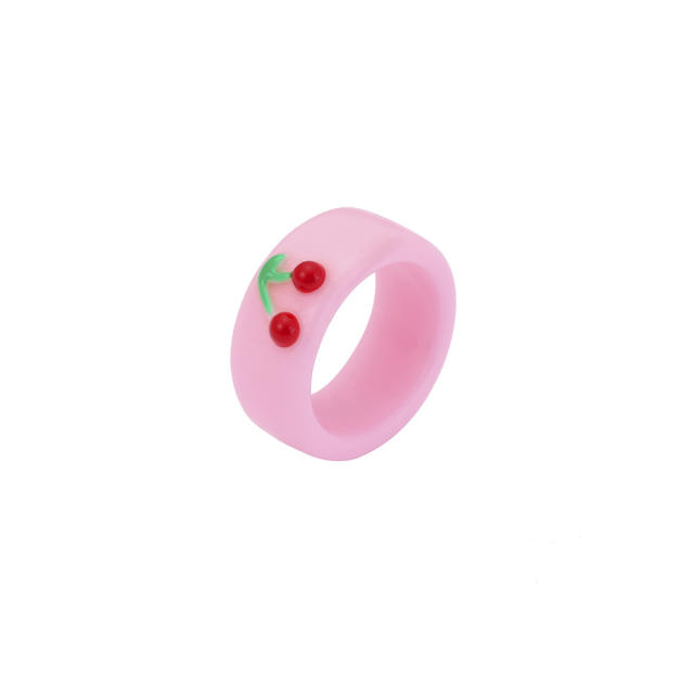 Sweet cherry color resin finger ring