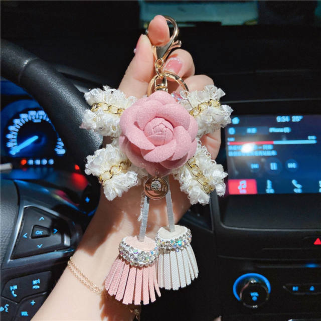 Camellia flower tassel keychain