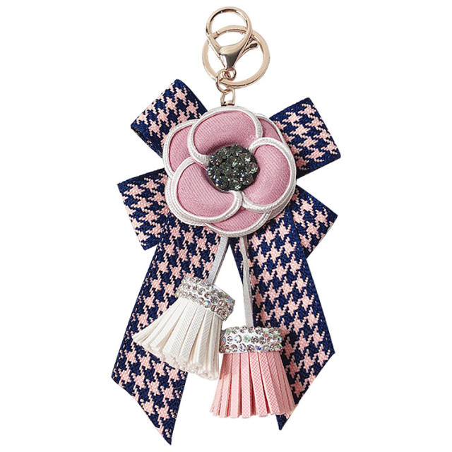 Diamond tassel camellia flower keychain
