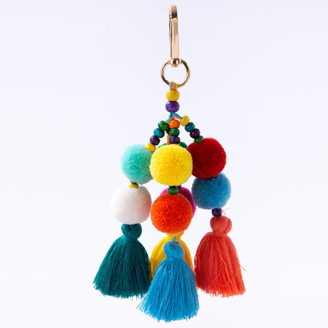 Colorful fuzzy ball sequins keychain