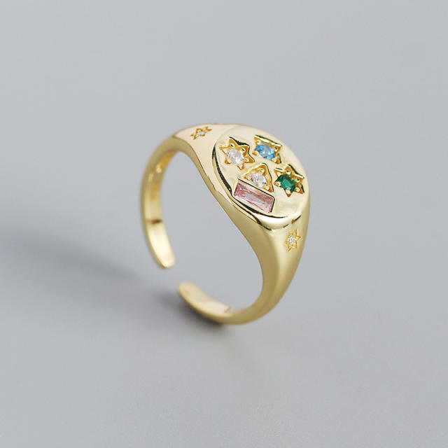 Color CZ star S925 signet rings