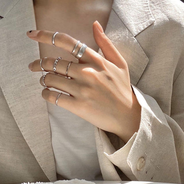 Fashion simple diamond finger rings 9 pcs set