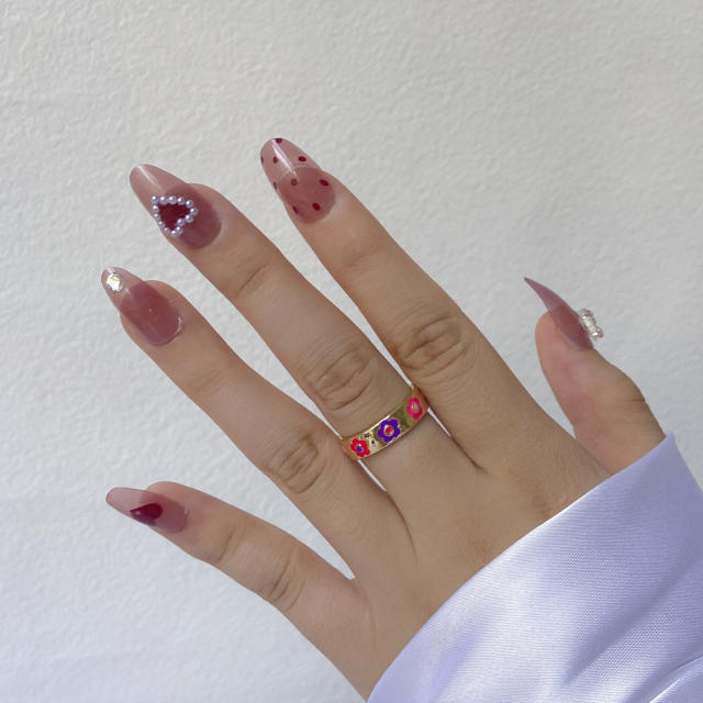 Color star heart flower enamel finger ring