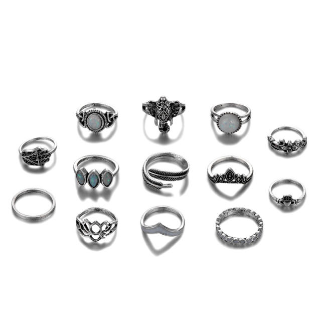 13pcs silver color boho finger ring set