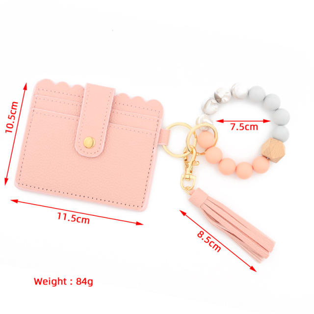 PU leather bracelet tassel card holder keychain