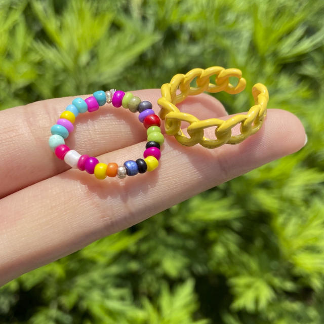 Seed beads color chain finger ring set