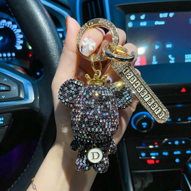 Diamond bear crown keychain