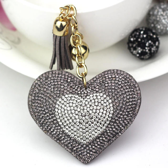 Double-color diamond love heart keychain