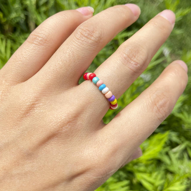 Boho seed beads color finger ring