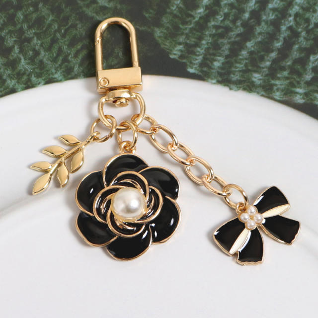 Enamel camellia bow keychain