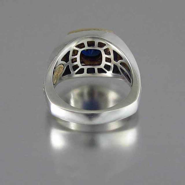 Vintage zircon Sapphire two-tone men's ring