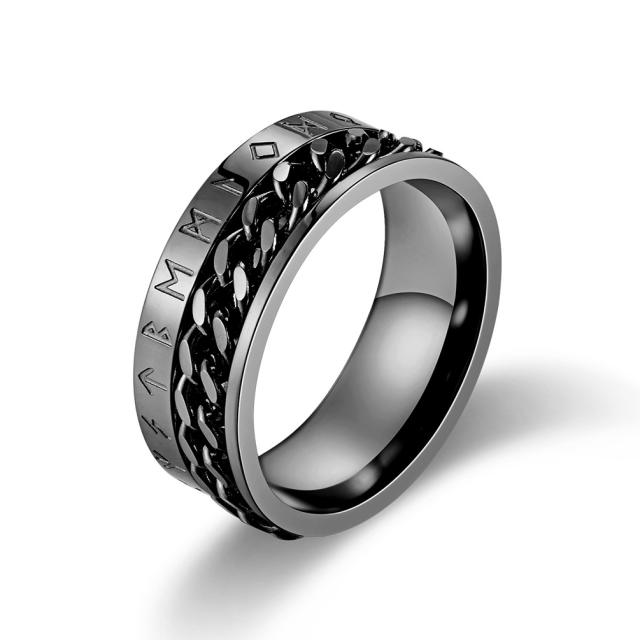 Titanium steel Viking text anxiety ring