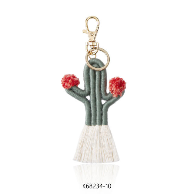 Hand-woven cactus keychain bohemian plant flower tassel pendant