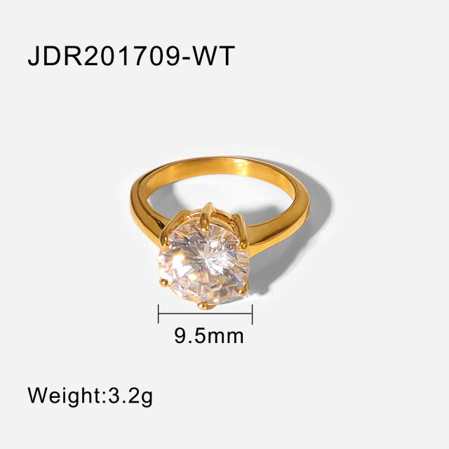 Fashion large round color zircon stainless steel ring