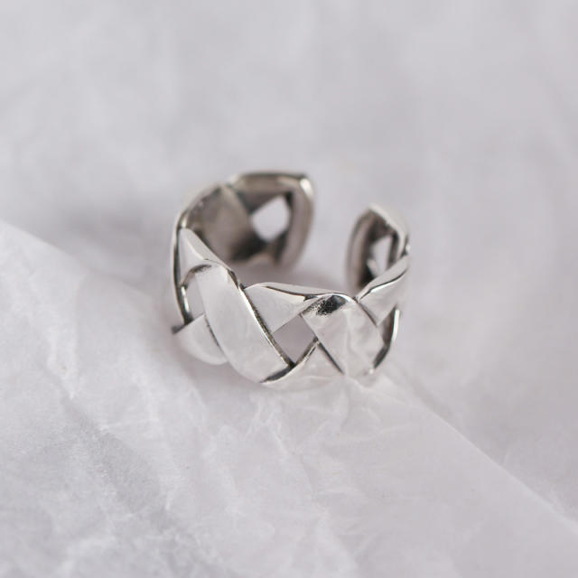S925 woven wide open ring