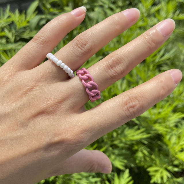 Seed beads color chain finger ring set