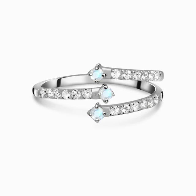 S925 sterling silver moonstone diamond rings