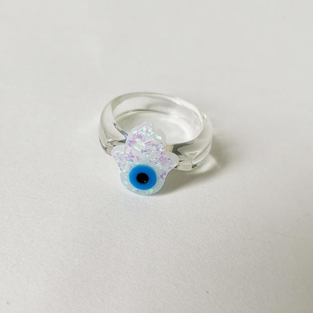 Color resin fatima evil eye finger ring