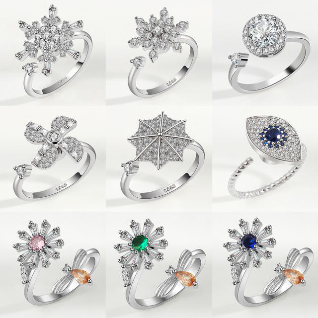 Diamond flower anxiety ring