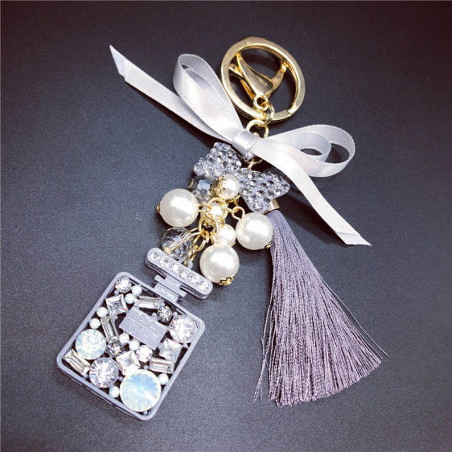 Crystal diamond pearl tassel keychain