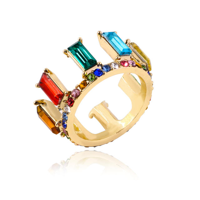 Color crystal crown finger ring
