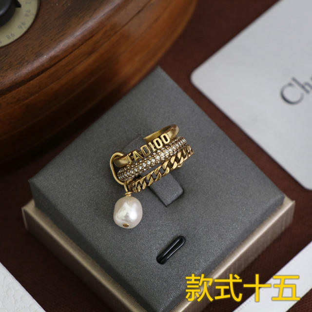 CD letter open Pearl women's brass ring