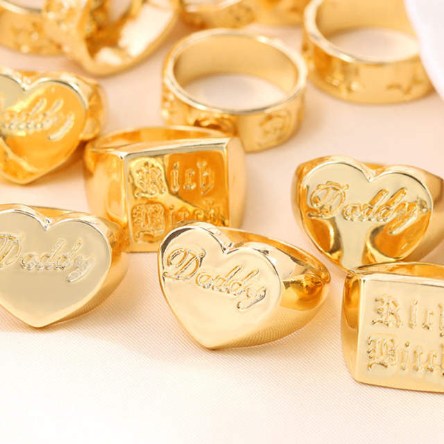 HIPHOP letter heart signet rings