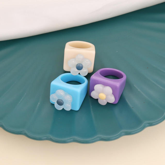 Candy color chunky flower rings
