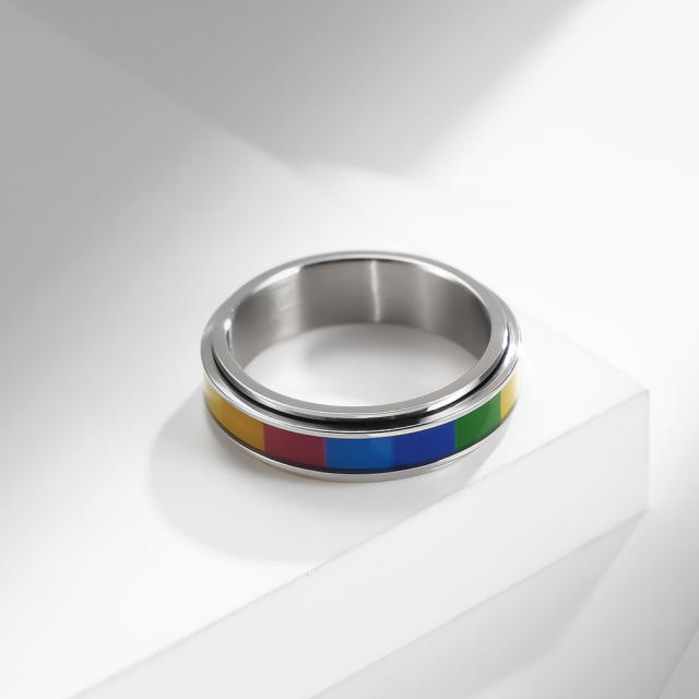 Rotatable stainless steel rainbow ring