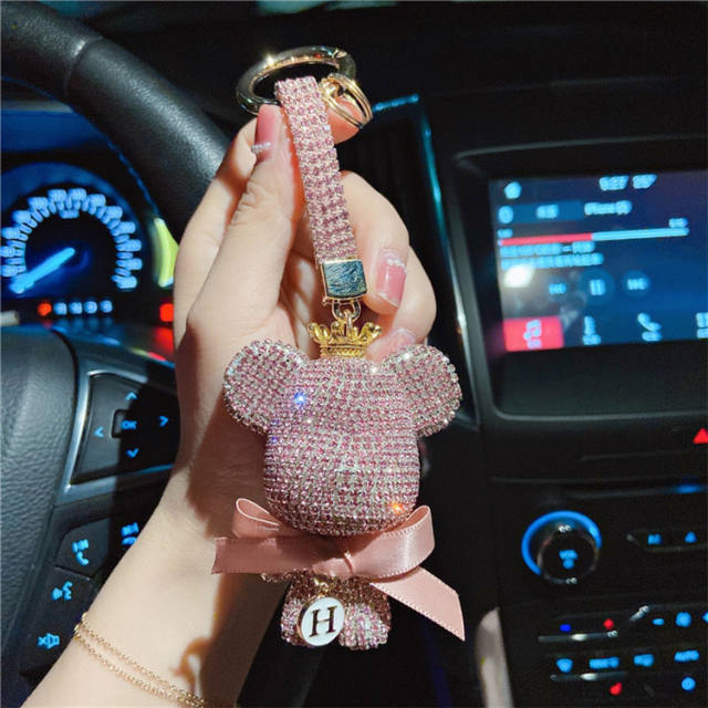 Diamond bear bow-knot keychain